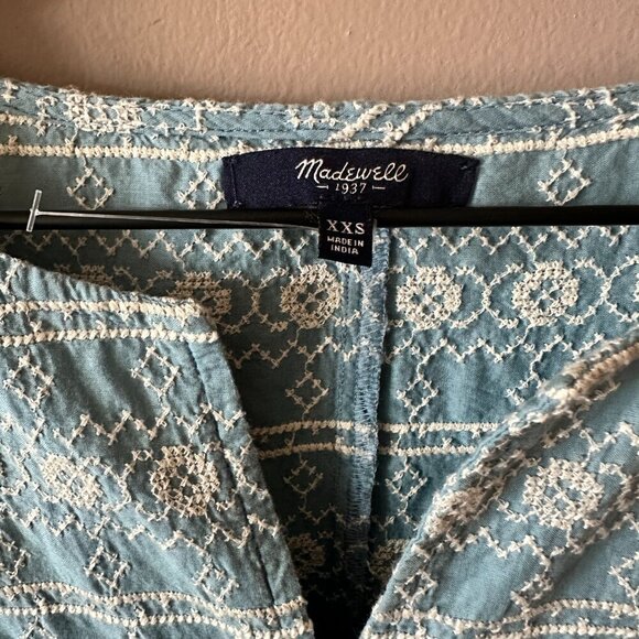 Women's XXS Madewell Blue Embroidered Tie-Sleeve Dress Mini Summer Dress - Picture 9 of 11